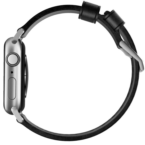 Nomad Modernes Lederarmband für die Apple Watch Series 1-10 / SE / Ultra (2) - 42/44/45/46/49 mm - Schwarz/Silber