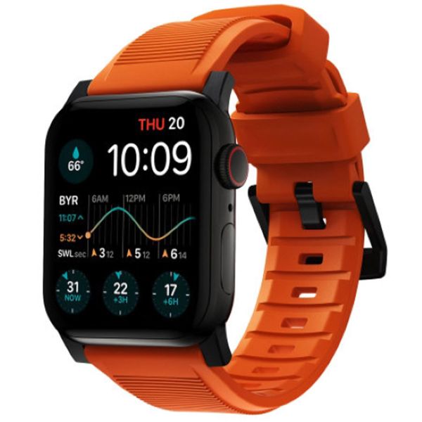 Nomad Robustes Armband FKM für die Apple Watch Series 1-10 / SE / Ultra (2) - 42/44/45/46/49 mm - Schwarz/Orange