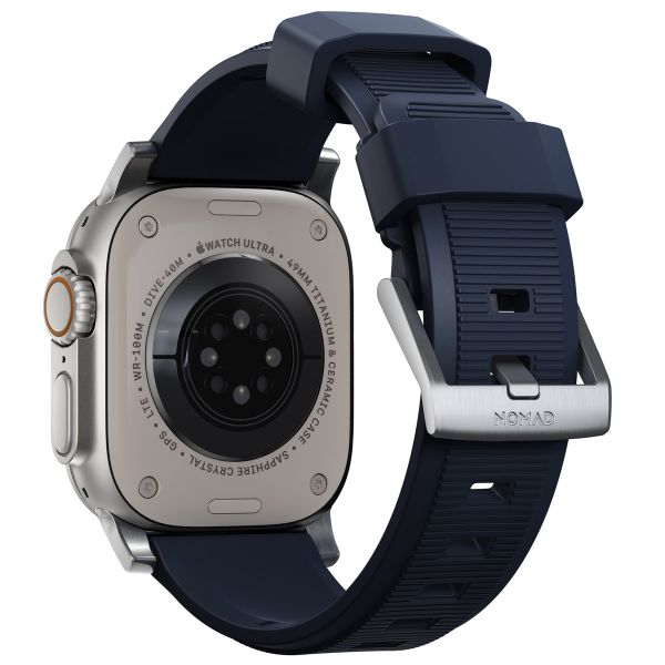 Nomad Robustes Armband FKM für die Apple Watch Series 1-10 / SE / Ultra (2) - 42/44/45/46/49 mm - Silber/Blau