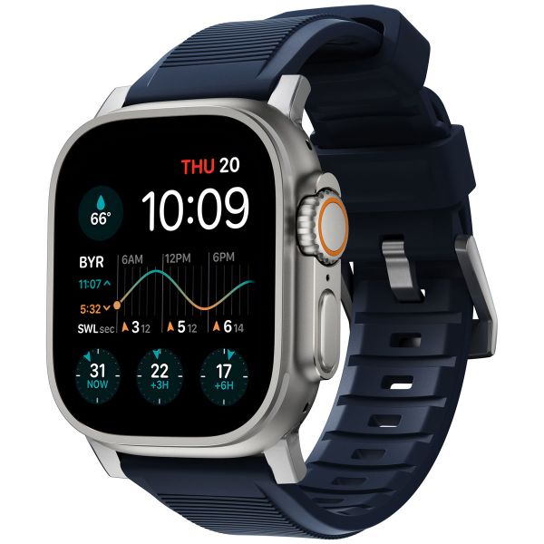 Nomad Robustes Armband FKM für die Apple Watch Series 1-10 / SE / Ultra (2) - 42/44/45/46/49 mm - Silber/Blau