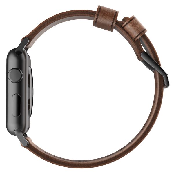 Nomad Modernes Lederarmband für die Apple Watch Series 1-10 / SE / Ultra (2) - 42/44/45/46/49 mm - Braun/Schwarz