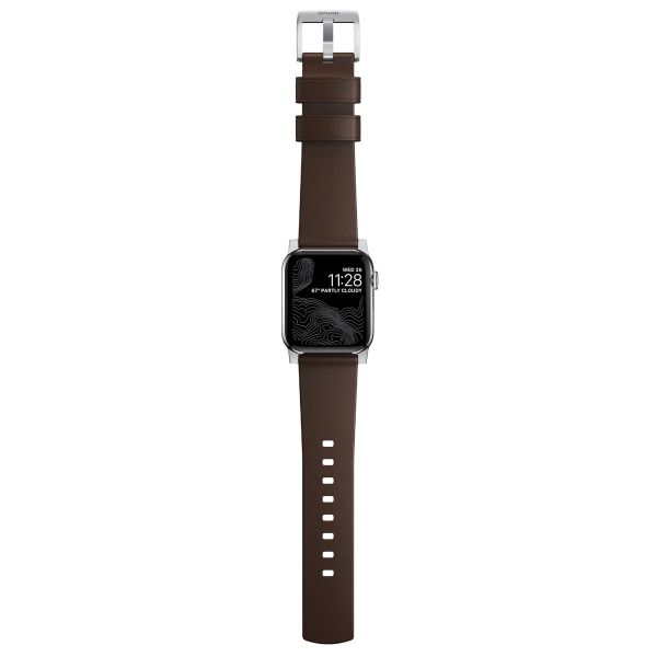 Nomad Modernes Lederarmband für die Apple Watch Series 1-10 / SE / Ultra (2) - 42/44/45/46/49 mm - Braun/Silber