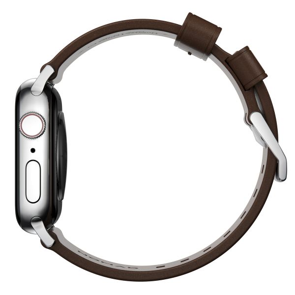 Nomad Modernes Lederarmband für die Apple Watch Series 1-10 / SE / Ultra (2) - 42/44/45/46/49 mm - Braun/Silber