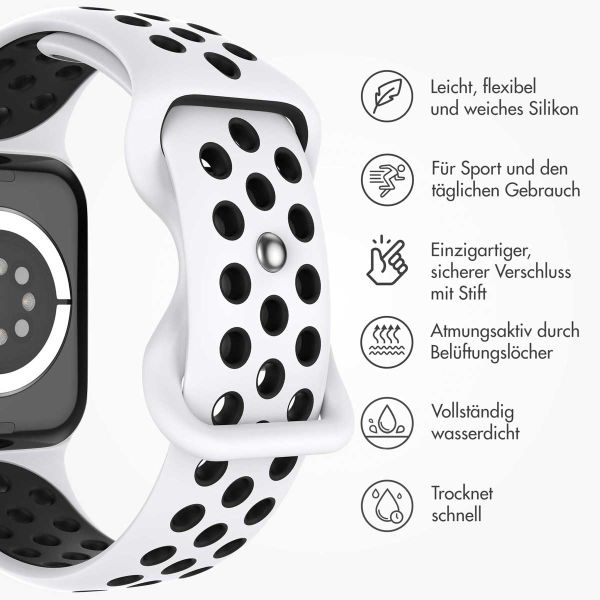 imoshion Sportarmband⁺ für die Apple Watch Series 1-9 / SE - 38/40/41 mm / Series 10 - 42 mm - Größe S/M - Pure Platinum & Black