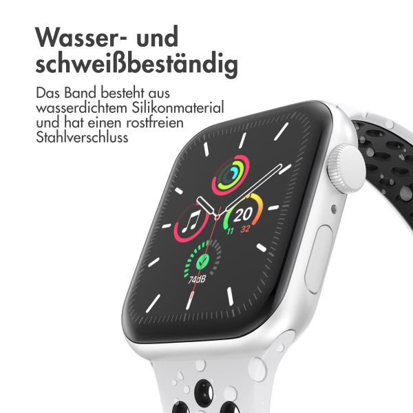 imoshion Sportarmband⁺ für die Apple Watch Series 1-9 / SE - 38/40/41 mm / Series 10 - 42 mm - Größe S/M - Pure Platinum & Black