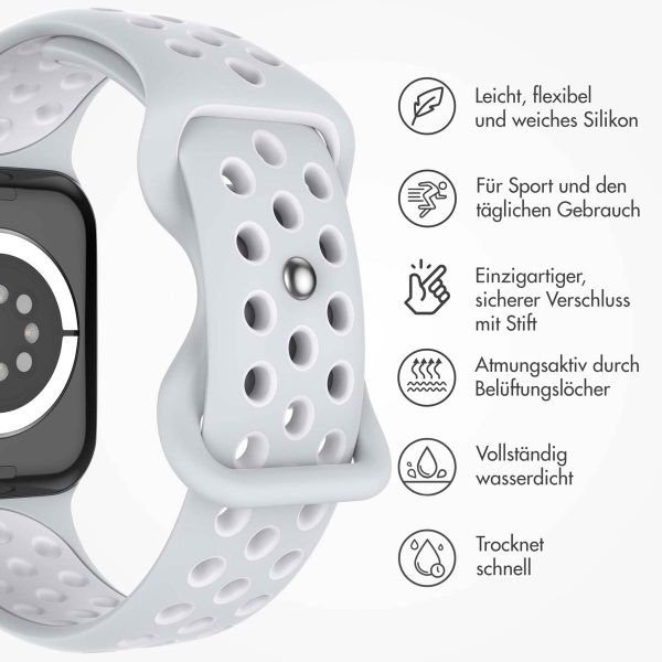 imoshion Sportarmband⁺ für die Apple Watch Series 1-9 / SE - 38/40/41 mm / Series 10 - 42 mm - Größe S/M - Pure Platinum & White