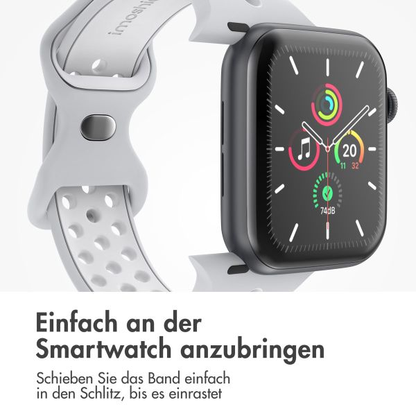 imoshion Sportarmband⁺ für die Apple Watch Series 1-9 / SE - 38/40/41 mm / Series 10 - 42 mm - Größe S/M - Pure Platinum & White