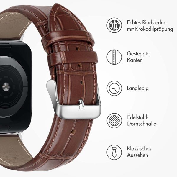 imoshion Leder-Krokodilarmband für die Apple Watch Series 1-9 / SE - 38/40/41 mm / Series 10 - 42 mm - Braun