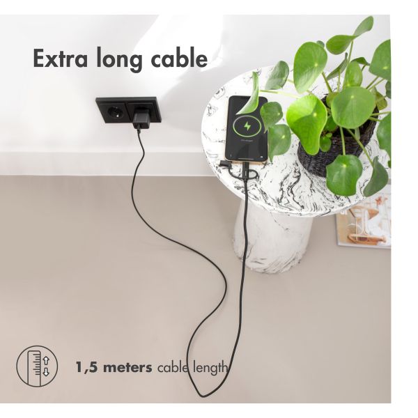 imoshion 3-in-1-Kabel - Lightning-, USB-C- und Micro-USB-Kabel - Geflochtenes Gewebe - 1,5 Meter - Schwarz