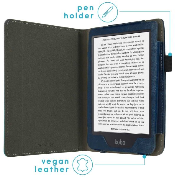 imoshion Vegan Leather Klapphülle für das Kobo Clara 2E / Tolino Shine 4 - Dunkelblau