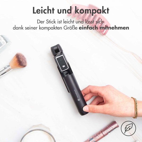 imoshion 3-in-1 Pro Bluetooth Selfiestick + Dreibeinstativ + 6-Zoll-Ringfülllicht – Ringleuchte Smartphone – Selfiestick Bluetooth – Ringlicht mit Stativ – Verstellbar – Schwarz