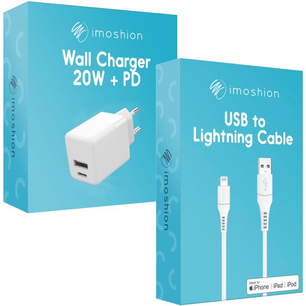 imoshion Wand-Ladegerät mit MFI-zertifiziertem Lightning- auf USB-A-Kabel - Ladegerät - Geflochtenes Gewebe - 20 Watt - 1,5 m - Weiß