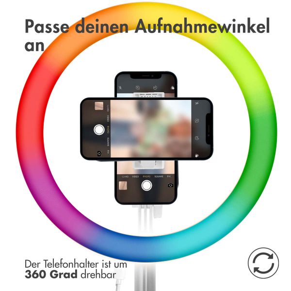 imoshion RGB-LED-Ringlicht – RGB-Version – Ringleuchte Smartphone – Ringlicht mit Stativ – Verstellbar - Weiß