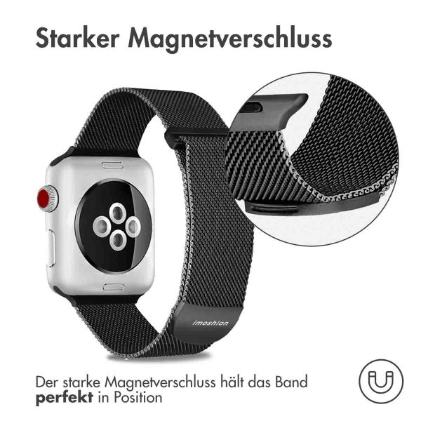 imoshion Mailändische Magnetarmband für die Apple Watch Series 1-10 / SE / Ultra (2) - 42/44/45/46/49 mm - Größe M - Schwarz