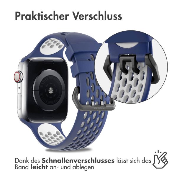 imoshion Silikonsportarmband Buckle für das Apple Watch Series 1-9 / SE - 38/40/41 mm / Series 10 - 42 mm - Dunkelblau / Weiß