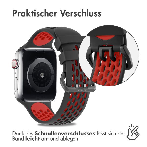 imoshion Silikonsportarmband Buckle für das Apple Watch Series 1-9 / SE - 38/40/41 mm / Series 10 - 42 mm - Schwarz / Rot