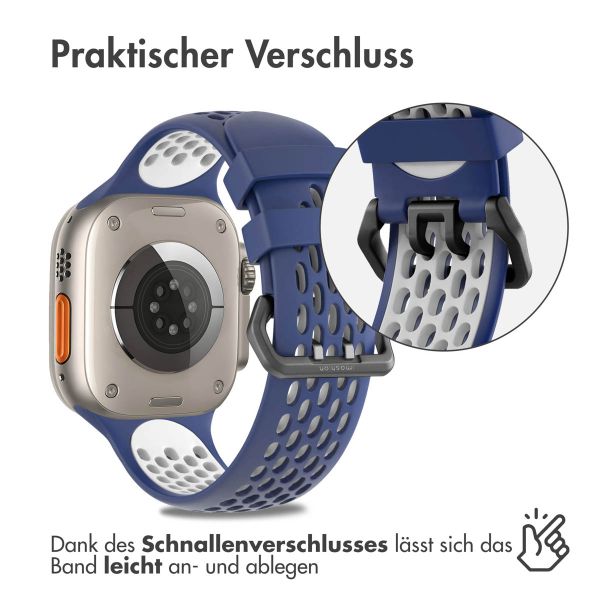 imoshion Silikonsportarmband Buckle für das Apple Watch Series 1-10 / SE / Ultra (2) - 42/44/45/46/49 mm - Dunkelblau / Weiß