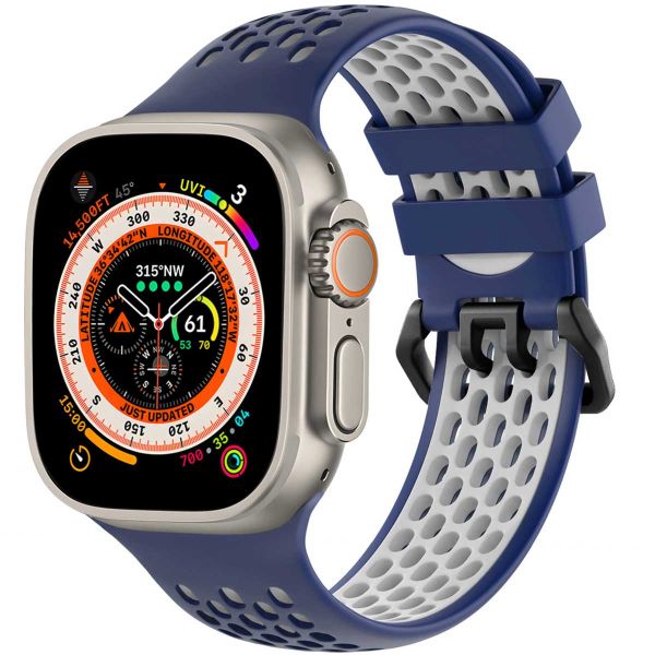 imoshion Silikonsportarmband Buckle für das Apple Watch Series 1-10 / SE / Ultra (2) - 42/44/45/46/49 mm - Dunkelblau / Weiß