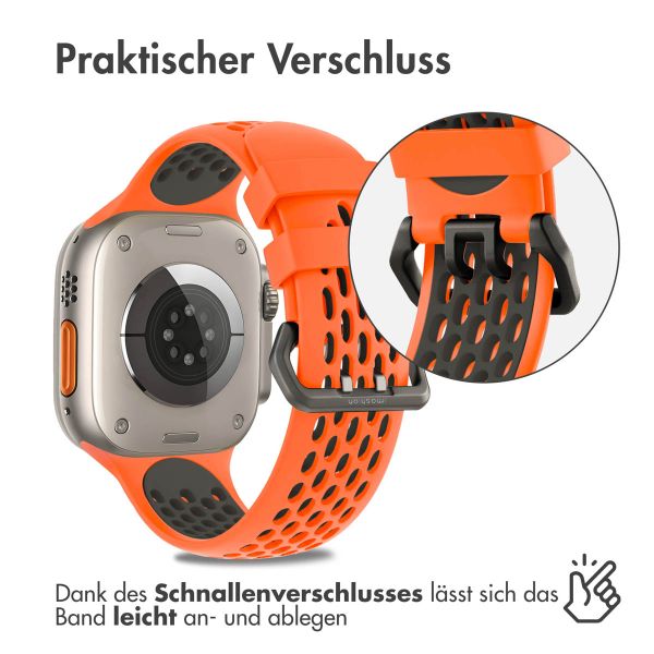 imoshion Silikonsportarmband Buckle für das Apple Watch Series 1-10 / SE / Ultra (2) - 42/44/45/46/49 mm - Orange / Schwarz