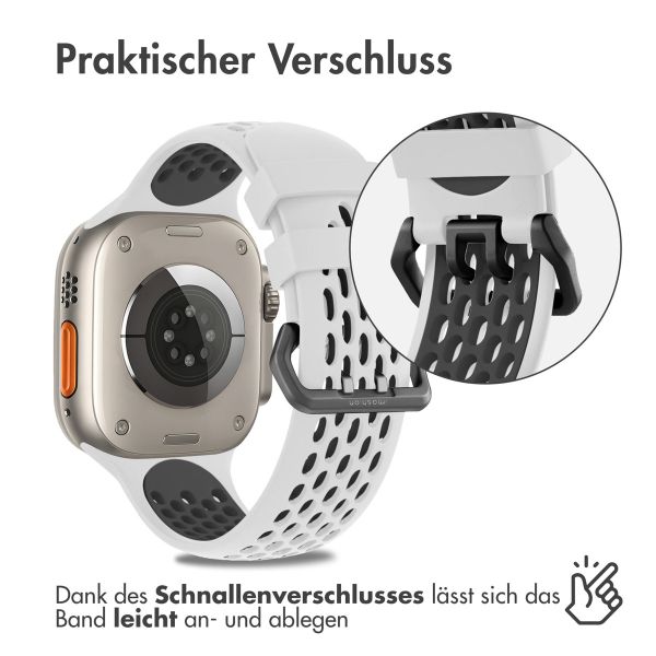 imoshion Silikonsportarmband Buckle für das Apple Watch Series 1-10 / SE / Ultra (2) - 42/44/45/46/49 mm - Weiß / Schwarz