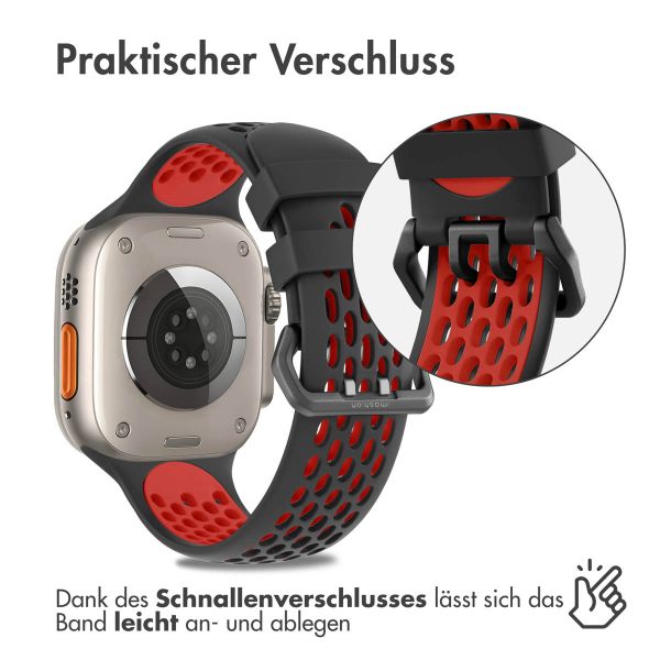 imoshion Silikonsportarmband Buckle für das Apple Watch Series 1-10 / SE / Ultra (2) - 42/44/45/46/49 mm - Schwarz / Rot