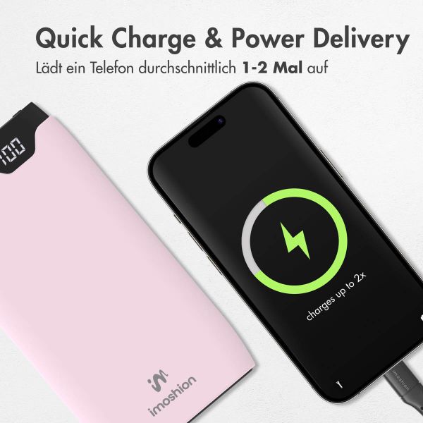 imoshion Powerbank - 10.000 mAh - Schnelles Aufladen und Power Delivery - Rosa