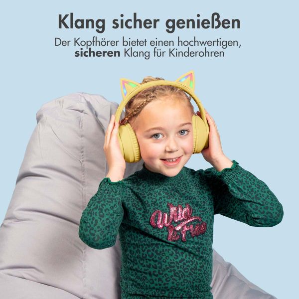 imoshion Kids LED Light Cat Ear Bluetooth-Kopfhörer - Kinderkopfhörer - Kabelloser Kopfhörer + AUX-Kabel - Gelbe