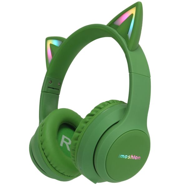 imoshion Kids LED Light Cat Ear Bluetooth-Kopfhörer - Kinderkopfhörer - Kabelloser Kopfhörer + AUX-Kabel - Grün