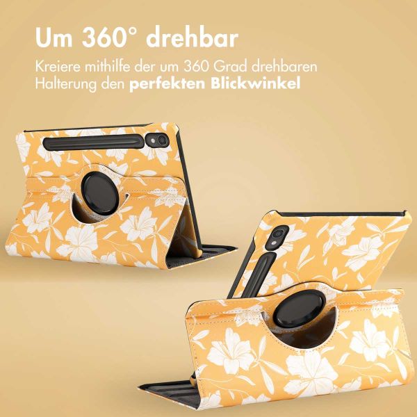 imoshion 360° drehbare Design Klapphülle für das Samsung Galaxy Tab S9 11.0 Zoll - Yellow Flowers