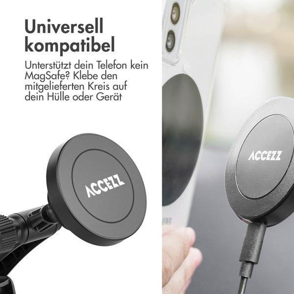 Accezz Handyhalterung für das Auto - MagSafe - Kabelloses Ladegerät - Universell - Armaturenbrett und Windschutzscheibe - Schwarz