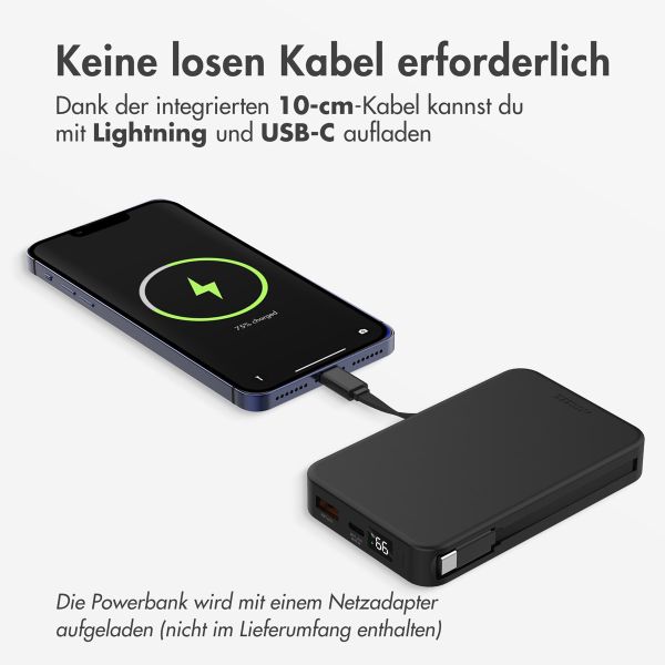 Accezz Powerbank 10.000 mAh mit integrierten Kabeln – Schwarz