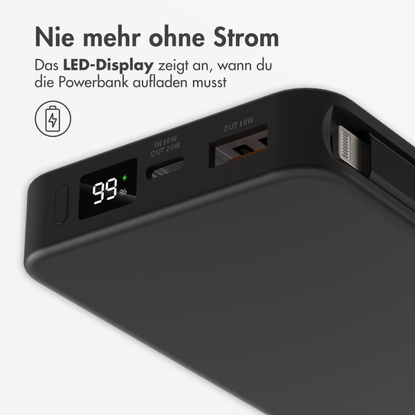 Accezz Powerbank 10.000 mAh mit integrierten Kabeln – Schwarz