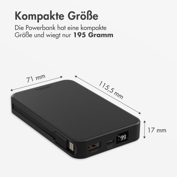 Accezz Powerbank 10.000 mAh mit integrierten Kabeln – Schwarz