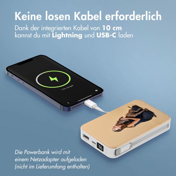 Gestalte deine eigene 10.000-mAh-Powerbank mit integrierten Kabeln – Weiß