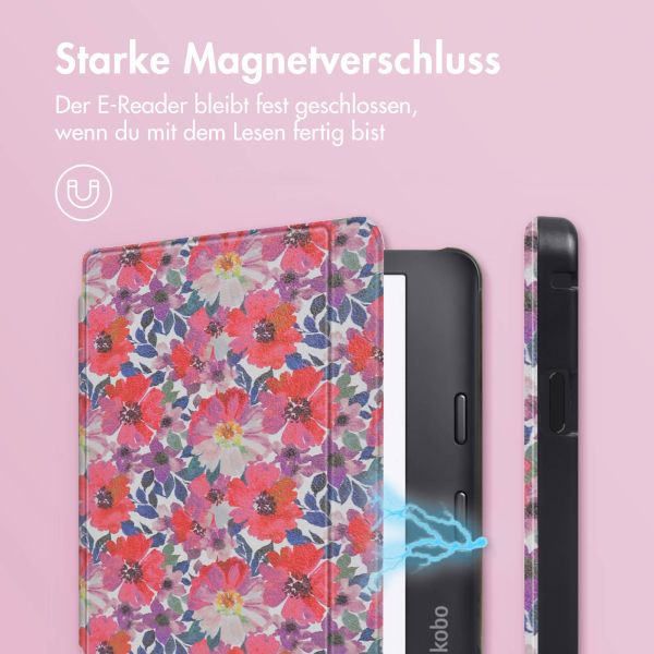 imoshion Design Slim Hard Case Sleepcover mit Stand für das Kobo Libra 2 / Tolino Vision 6 - Flower Watercolor