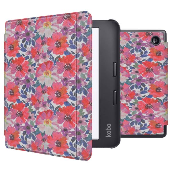 imoshion Design Slim Hard Case Sleepcover mit Stand für das Kobo Libra 2 / Tolino Vision 6 - Flower Watercolor