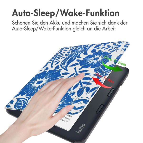 imoshion Design Slim Hard Case Sleepcover mit Stand für das Kobo Libra 2 / Tolino Vision 6 - Flower Tile