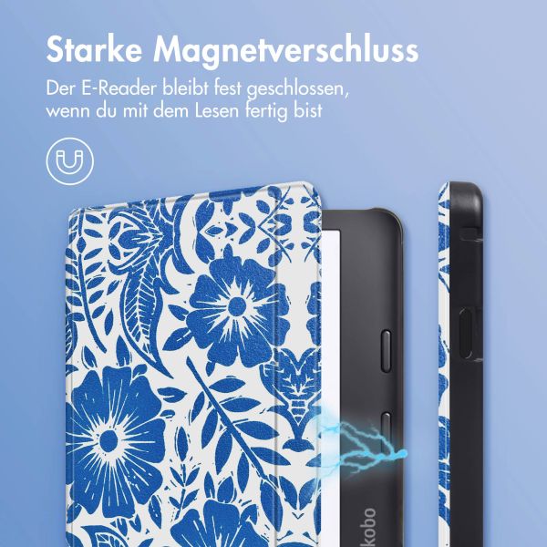 imoshion Design Slim Hard Case Sleepcover mit Stand für das Kobo Libra 2 / Tolino Vision 6 - Flower Tile