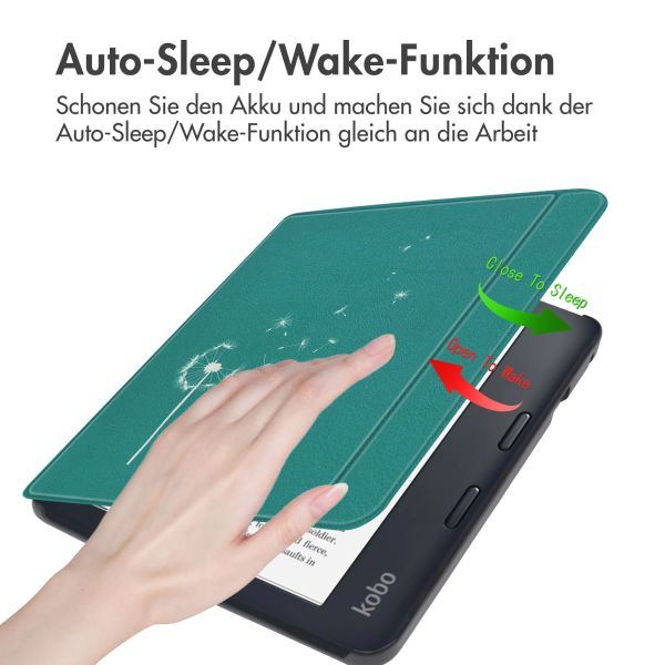 imoshion Design Slim Hard Case Sleepcover mit Stand für das Kobo Libra 2 / Tolino Vision 6 - Green Dandelion