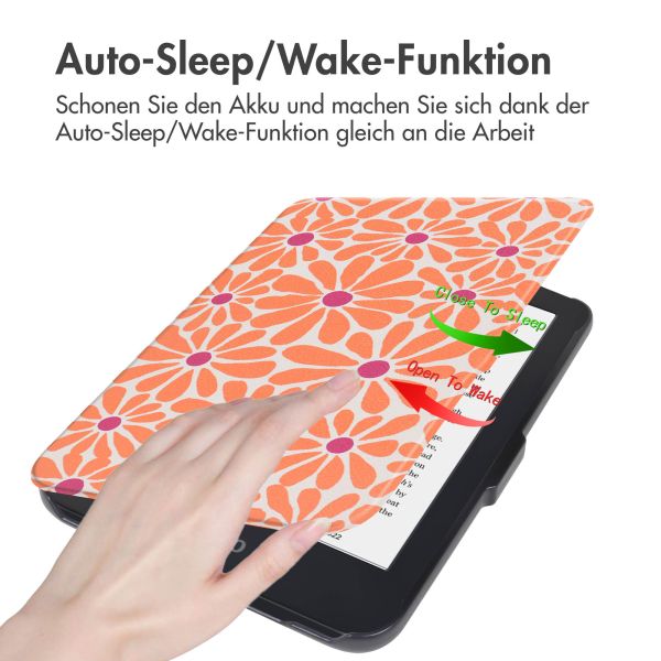 imoshion Design Slim Hard Case Sleepcover für das Kobo Clara 2E / Tolino Shine 4 - Orange Flowers Connect