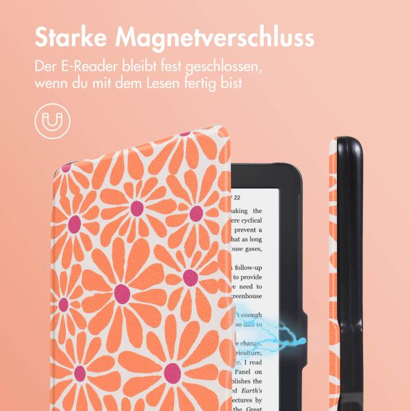 imoshion Design Slim Hard Case Sleepcover für das Kobo Clara 2E / Tolino Shine 4 - Orange Flowers Connect