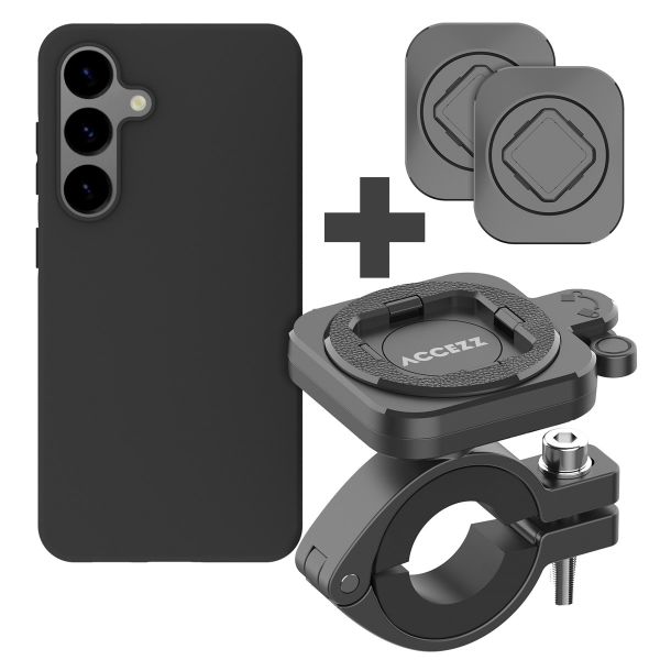 Accezz EasyLock handyhalterung Fahrrad - Inklusive Hülle für das Samsung Galaxy S24 - Aluminium - 360 Grad drehbar - Schwarz