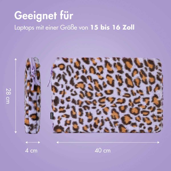 imoshion Fluffy Laptop Hülle 15-16 Zoll - Laptop Sleeve - Leopard Lilac