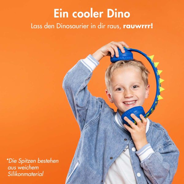 imoshion Kids Dino Bluetooth-Kopfhörer - Kinderkopfhörer mit Dezibelbegrenzer - Drahtloser Kopfhörer + AUX-Kabel - Cobalt Blue / Lime