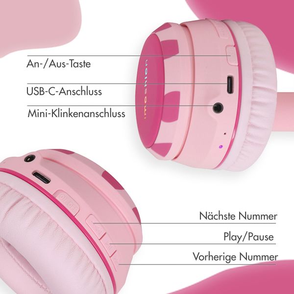 imoshion Kids Unicorn LED Light Bluetooth Kopfhörer - Kinderkopfhörer mit Dezibelbegrenzer - Drahtloser Kopfhörer + AUX-Kabel - Pink / Hot Pink