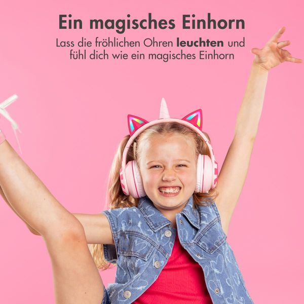 imoshion Kids Unicorn LED Light Bluetooth Kopfhörer - Kinderkopfhörer mit Dezibelbegrenzer - Drahtloser Kopfhörer + AUX-Kabel - Pink / Hot Pink