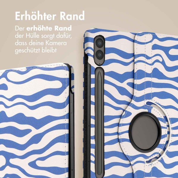 imoshion 360° drehbare Design Klapphülle für das Samsung Galaxy Tab S9 FE Plus - White Blue Stripes