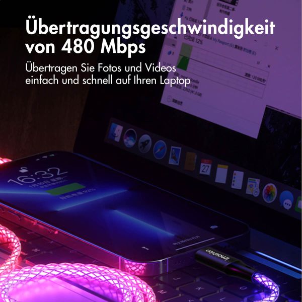 imoshion Leughtendes Schnellladekabel RGB - USB-C zu USB-C Kabel - 2 Meter