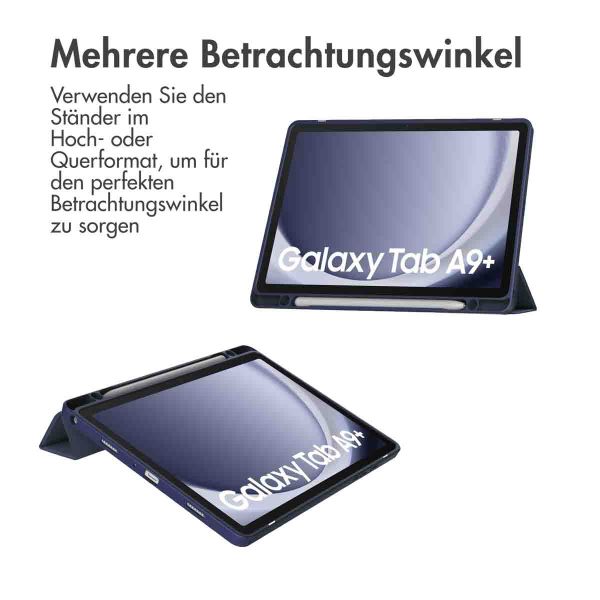 imoshion Trifold Hardcase Klapphülle für das Samsung Galaxy Tab A9 Plus - Dunkelblau