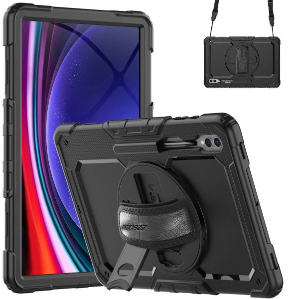 Accezz Robustes Back Cover mit Schultergurt für das Samsung Galaxy Tab S9 Ultra 14.6 Zoll - Schwarz